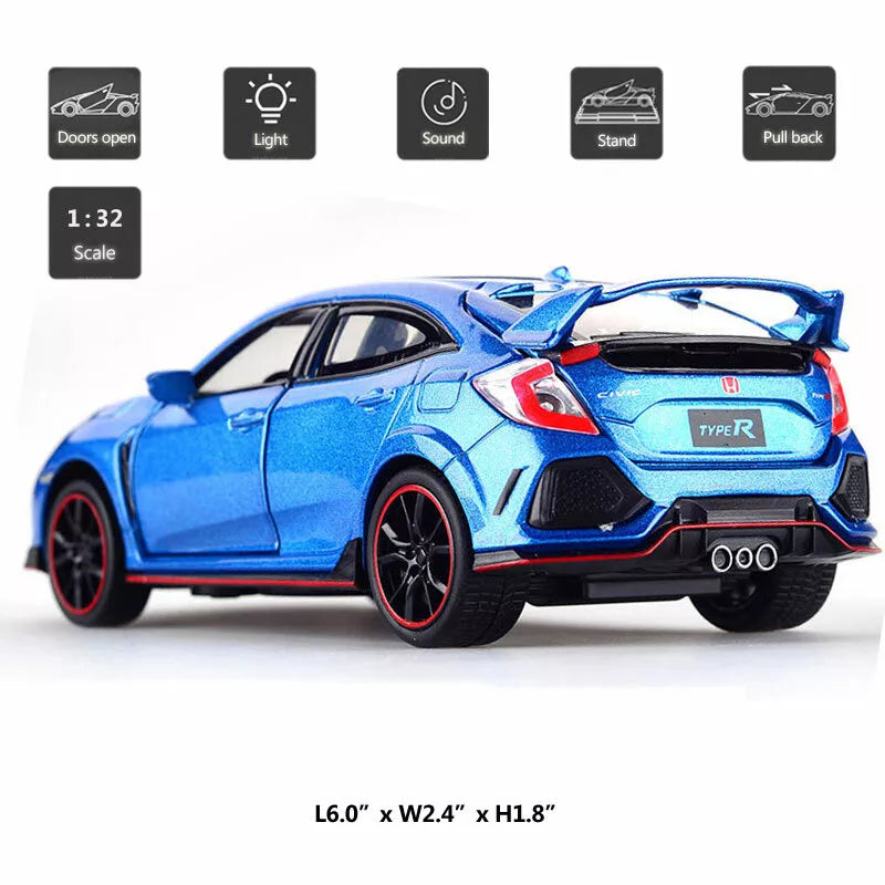 ARNIYAVALA 1:32 Scale Civic Type R Diecast Alloy Metal Pull Back Toy Car π, with Openable Doors πͺ, Music πΆ, Sound π, and Light π‘ Effects