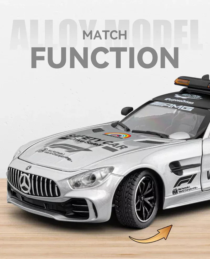 💕ARNIYAVALA 1/24 Mercedes AMG GTR Safety Car F1 Sport Car Model Alloy Diecast with Pullback Action, Light & Sound Effects 🚗💨 – Premium Collectible for Kids & Car Enthusiasts! 🎁✨