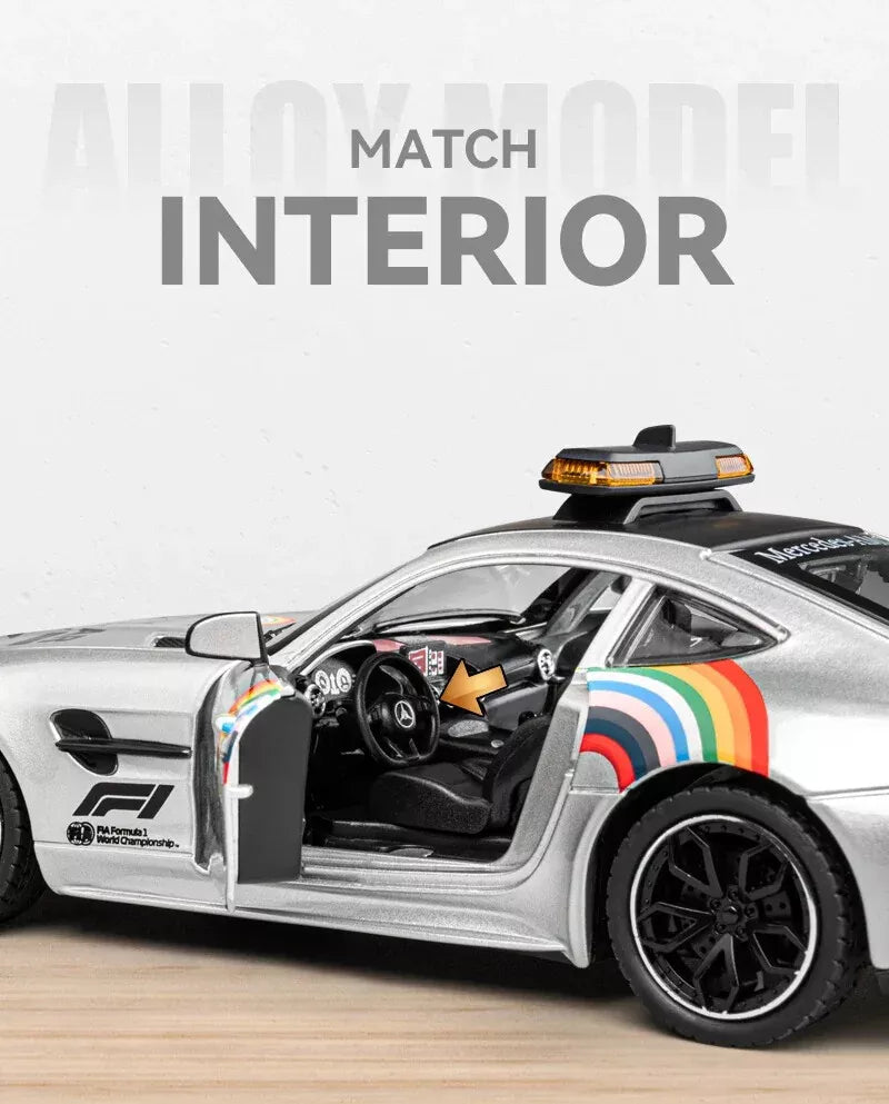💕ARNIYAVALA 1/24 Mercedes AMG GTR Safety Car F1 Sport Car Model Alloy Diecast with Pullback Action, Light & Sound Effects 🚗💨 – Premium Collectible for Kids & Car Enthusiasts! 🎁✨