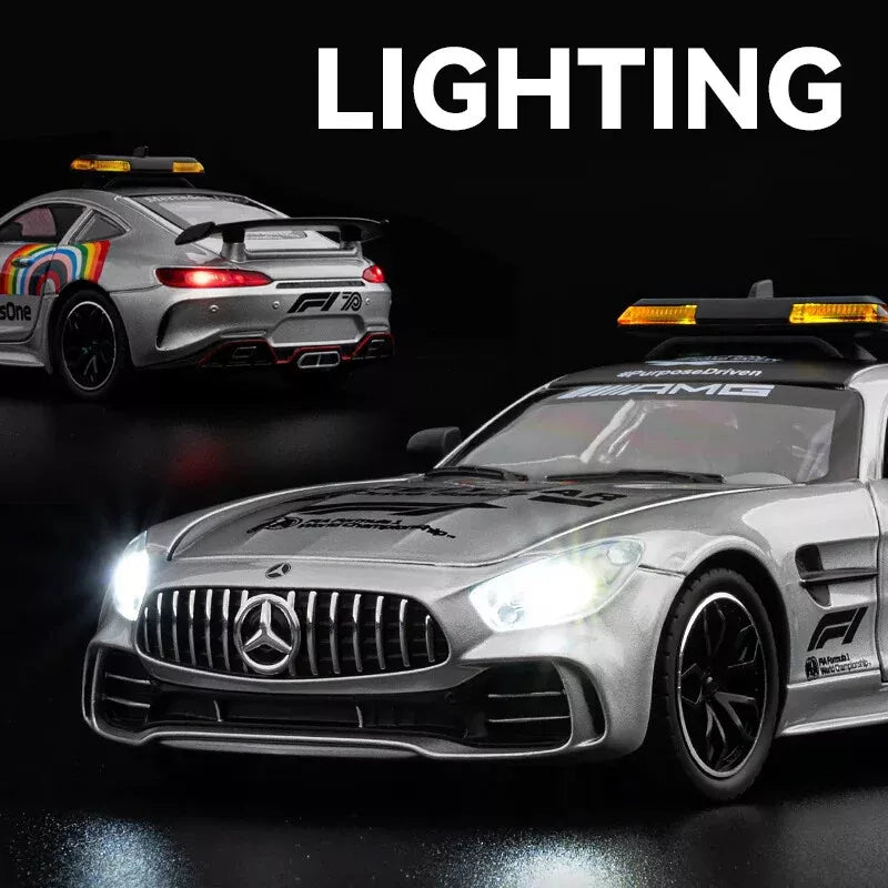 💕ARNIYAVALA 1/24 Mercedes AMG GTR Safety Car F1 Sport Car Model Alloy Diecast with Pullback Action, Light & Sound Effects 🚗💨 – Premium Collectible for Kids & Car Enthusiasts! 🎁✨