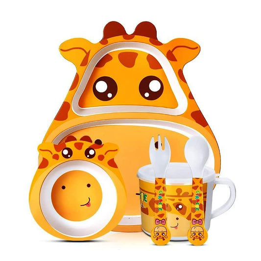 🌟 ARNIYAVALA 5-Piece Bamboo Dinnerware Set for Kids 🦒 – Giraffe Plate &amp; Bowl Set, Eco-Friendly &amp; Dishwasher Safe 🍽️🌱