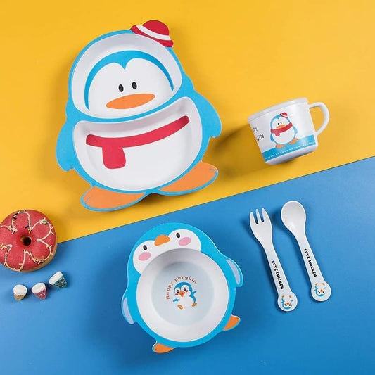 🌿ARNIYAVALA Penguin 5-Piece Bamboo Fiber Dinnerware Set – Eco-Friendly, Non-Toxic & Adorable Penguin Design! 🐧🍽️