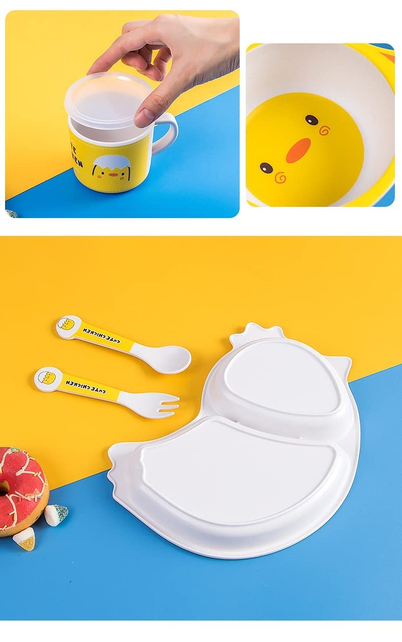 🌟 ARNIYAVALA Bamboo Fiber Dinner Set – Chick Design 🐣 – 5-Piece Tableware Set for Weaning Toddlers & Self-Feeding Baby 🍽️🌱