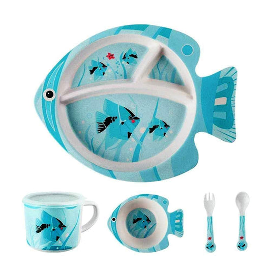 🌟 ARNIYAVALA Bamboo Fiber Dinner Set – Fish Design 🐟 – 5-Piece Tableware Set for Weaning Toddlers & Self-Feeding Baby 🍽️🌱