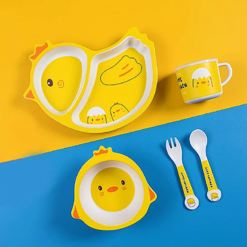 🌟 ARNIYAVALA Bamboo Fiber Dinner Set – Chick Design 🐣 – 5-Piece Tableware Set for Weaning Toddlers & Self-Feeding Baby 🍽️🌱