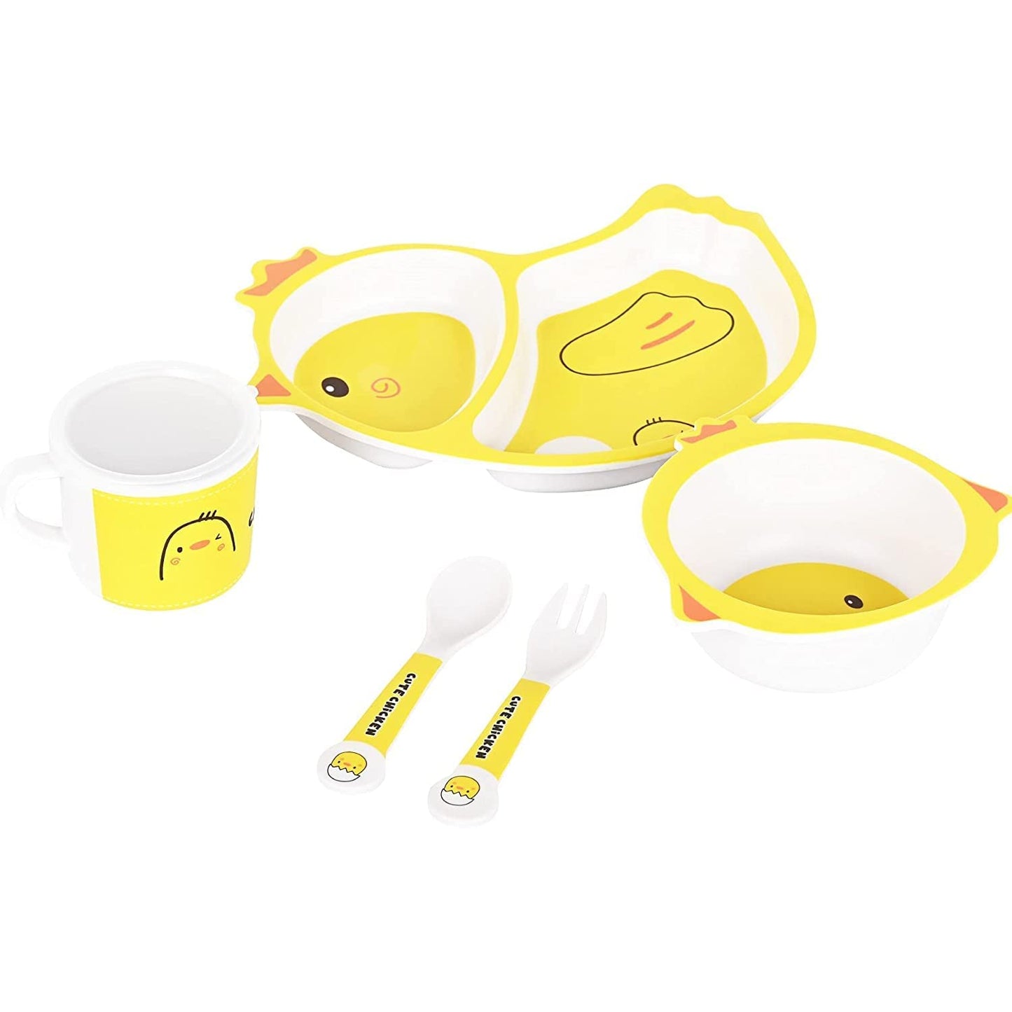 🌟 ARNIYAVALA Bamboo Fiber Dinner Set – Chick Design 🐣 – 5-Piece Tableware Set for Weaning Toddlers & Self-Feeding Baby 🍽️🌱