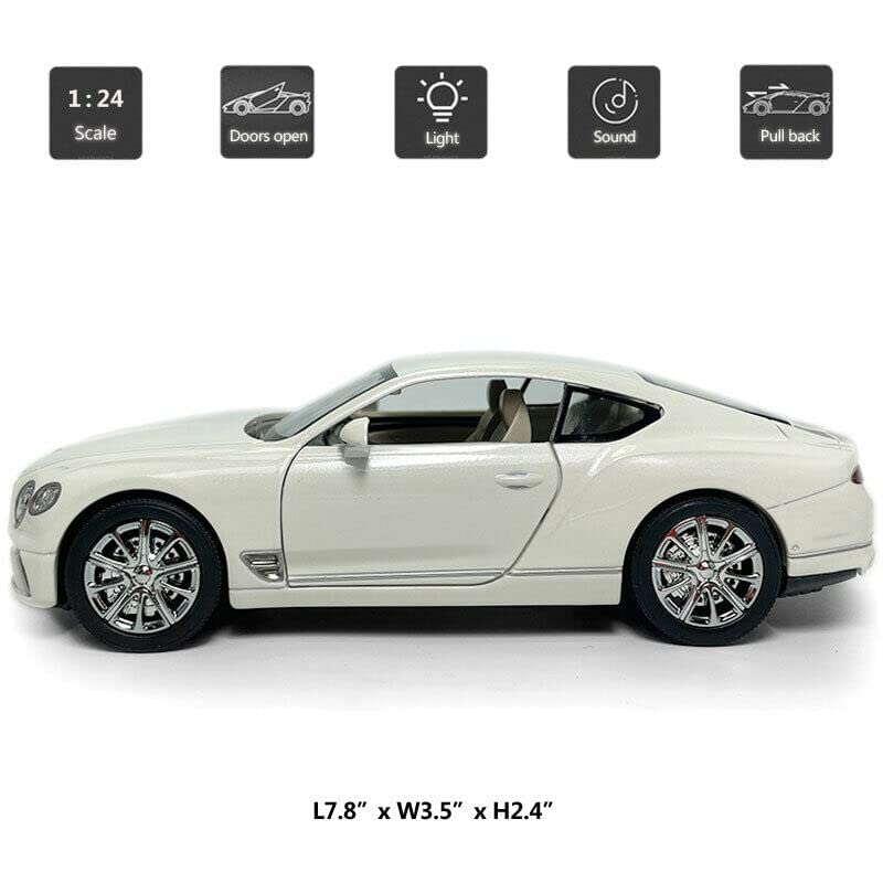 1/24 Bentley Continental GT Model Car Alloy Diecast Toy Car Collectible Pull Back Toy Vehicles with Sound and Light Door Can Be Opened for Girls Boys Gift