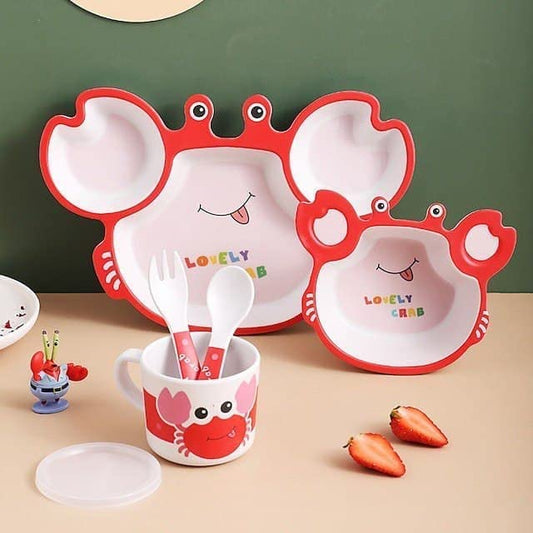 🌟 ARNIYAVALA  Crab Bamboo Fiber Kids 5-Piece Dinner Set 🦀 – Eco-Friendly, Self-Feeding Baby Tableware for Weaning Children 🍽️🌱