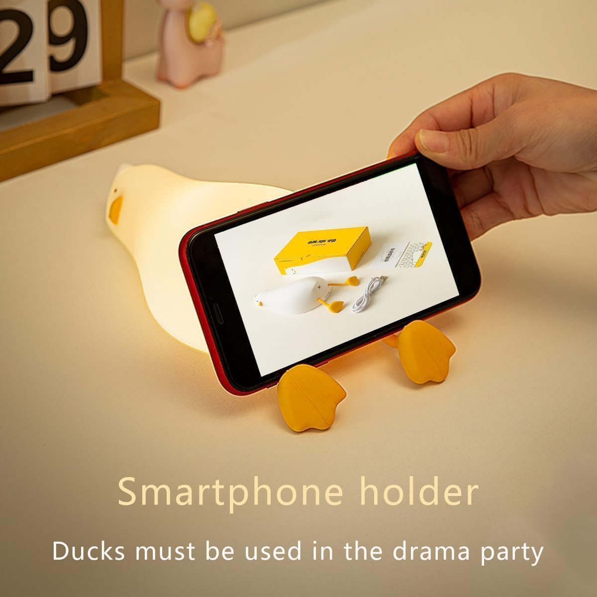 Lying Flat Benson Duck Multi-Color Lamp with Remote Control, Rechargeable Silicone Night Light