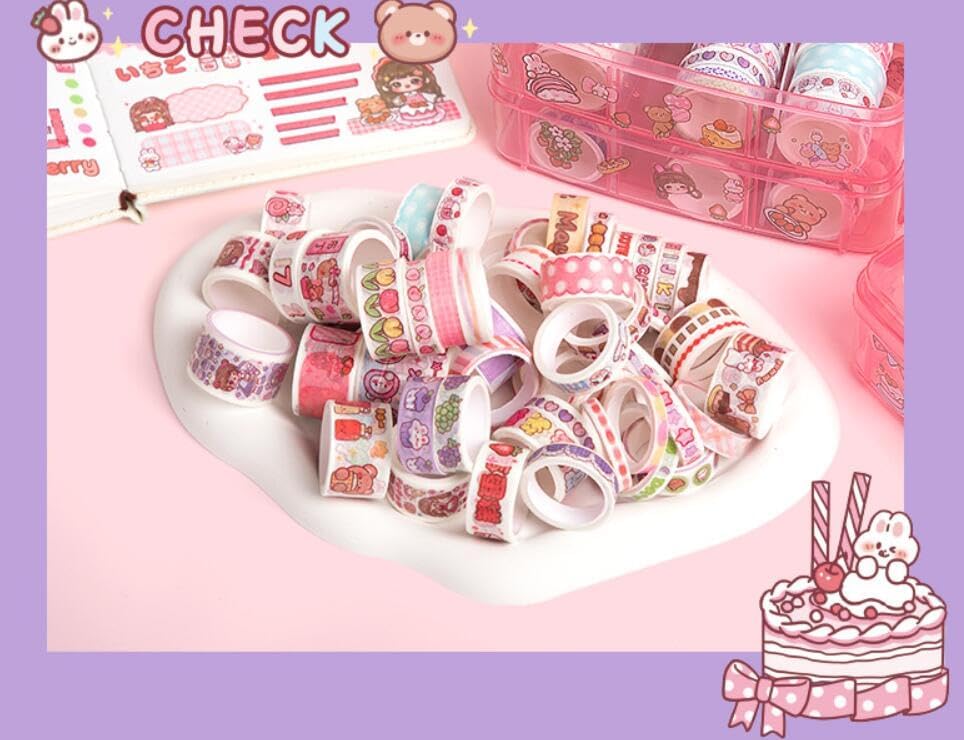 Washi Tape Set - 100 Pcs Designer Decorative Masking Tapes with 20 Pcs Kawaii Stickers, Tweezer, Pen and Spatula in 3 Layer Box, Tapes for DIY Art & Crafts, Wrapping (B)