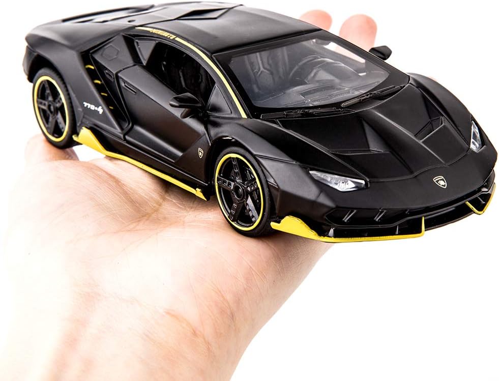 1:32 Lamborghini LP770 Car Model Toy Child Sound and Light Pull Back Car Zinc Alloy Toys for Kids Boy Girl Gift (Black)