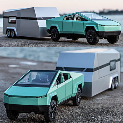 1/32 Tesla Pickup Trailer RV Model Kit, Off-Road Vehicle Alloy,Car Model Diecast Metal Toy,Truck Model Simulation Sound Light,Gifts for boy Girl.