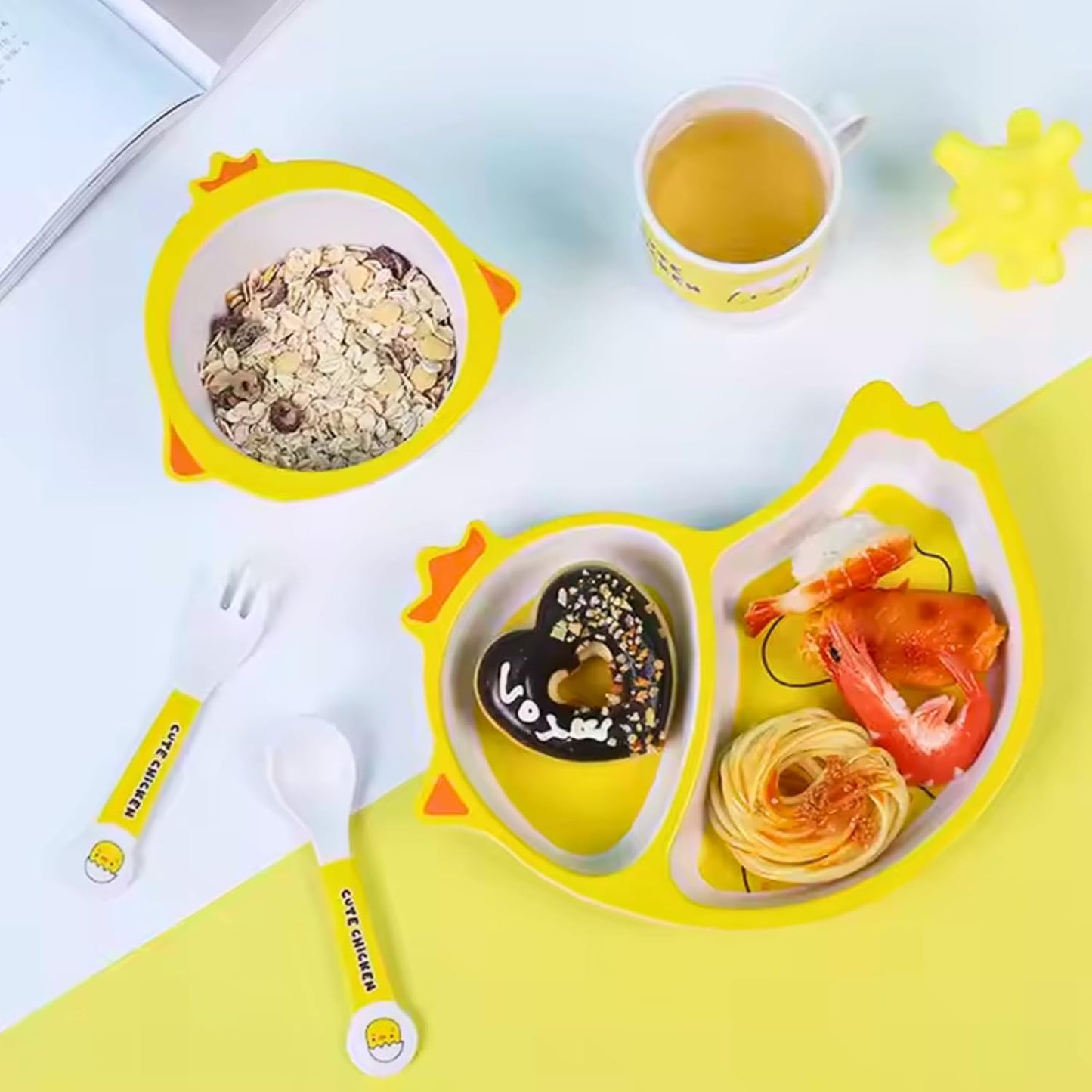 🌟 ARNIYAVALA Bamboo Fiber Dinner Set – Chick Design 🐣 – 5-Piece Tableware Set for Weaning Toddlers & Self-Feeding Baby 🍽️🌱