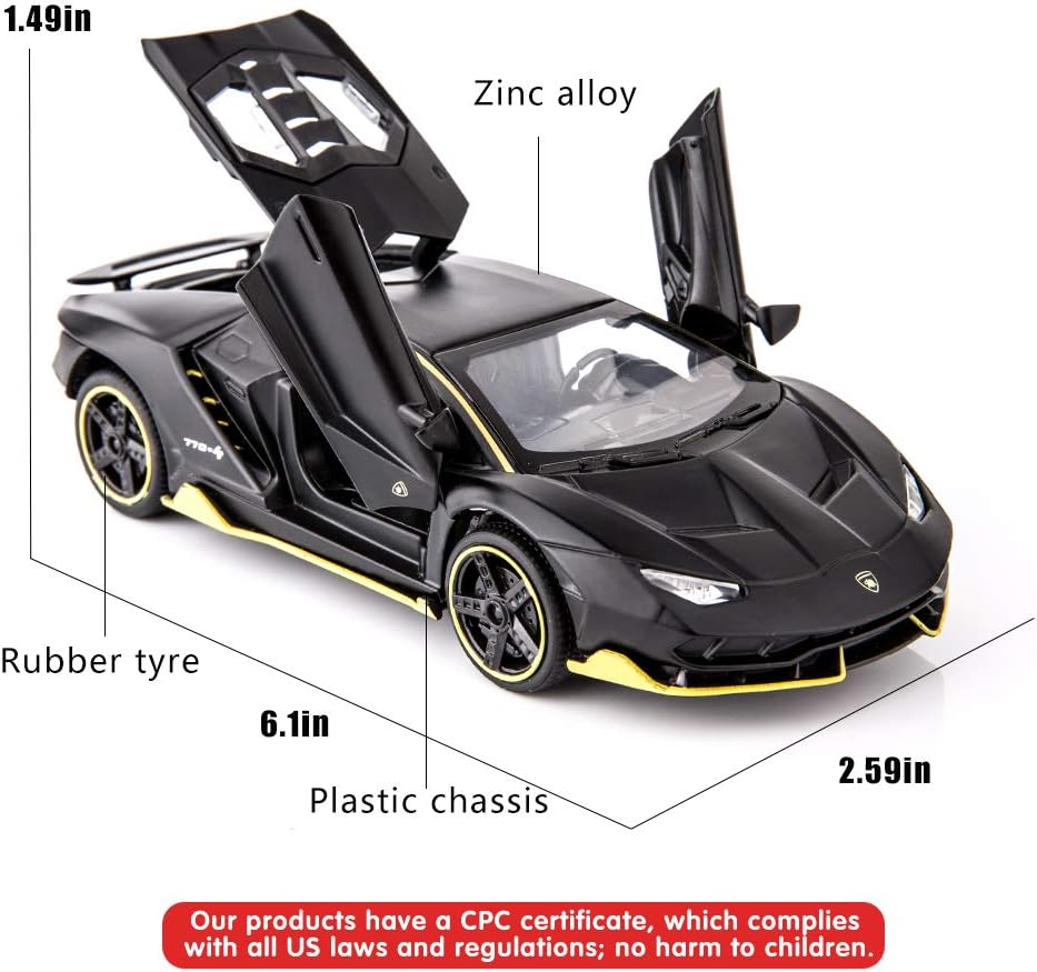 1:32 Lamborghini LP770 Car Model Toy Child Sound and Light Pull Back Car Zinc Alloy Toys for Kids Boy Girl Gift (Black)