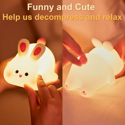 Rabbit Night Light for Kids,Cute Silicone Baby lamp, Dimmable Light up Bunny