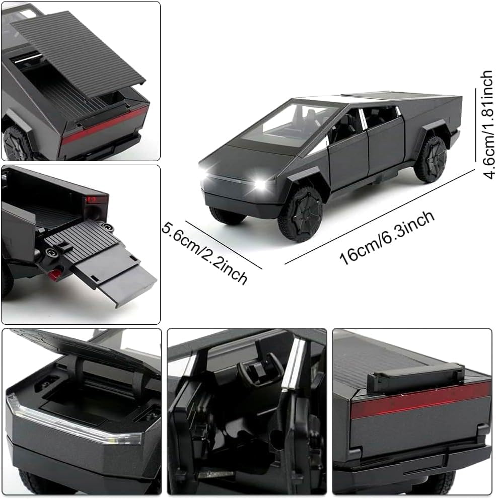 1/32 Tesla Pickup Trailer RV Model Kit, Off-Road Vehicle Alloy,Car Model Diecast Metal Toy,Truck Model Simulation Sound Light,Gifts for boy Girl.