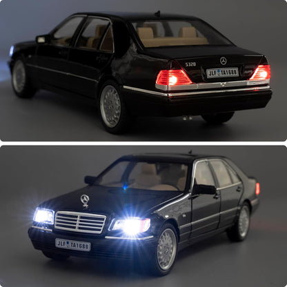 1:24 Benz W140 S320 Model Car, Diecast Collectible Pull Back Toy Car, Retro Classic Car with Sound and Light for Adults Kids Boys Girls, Gift