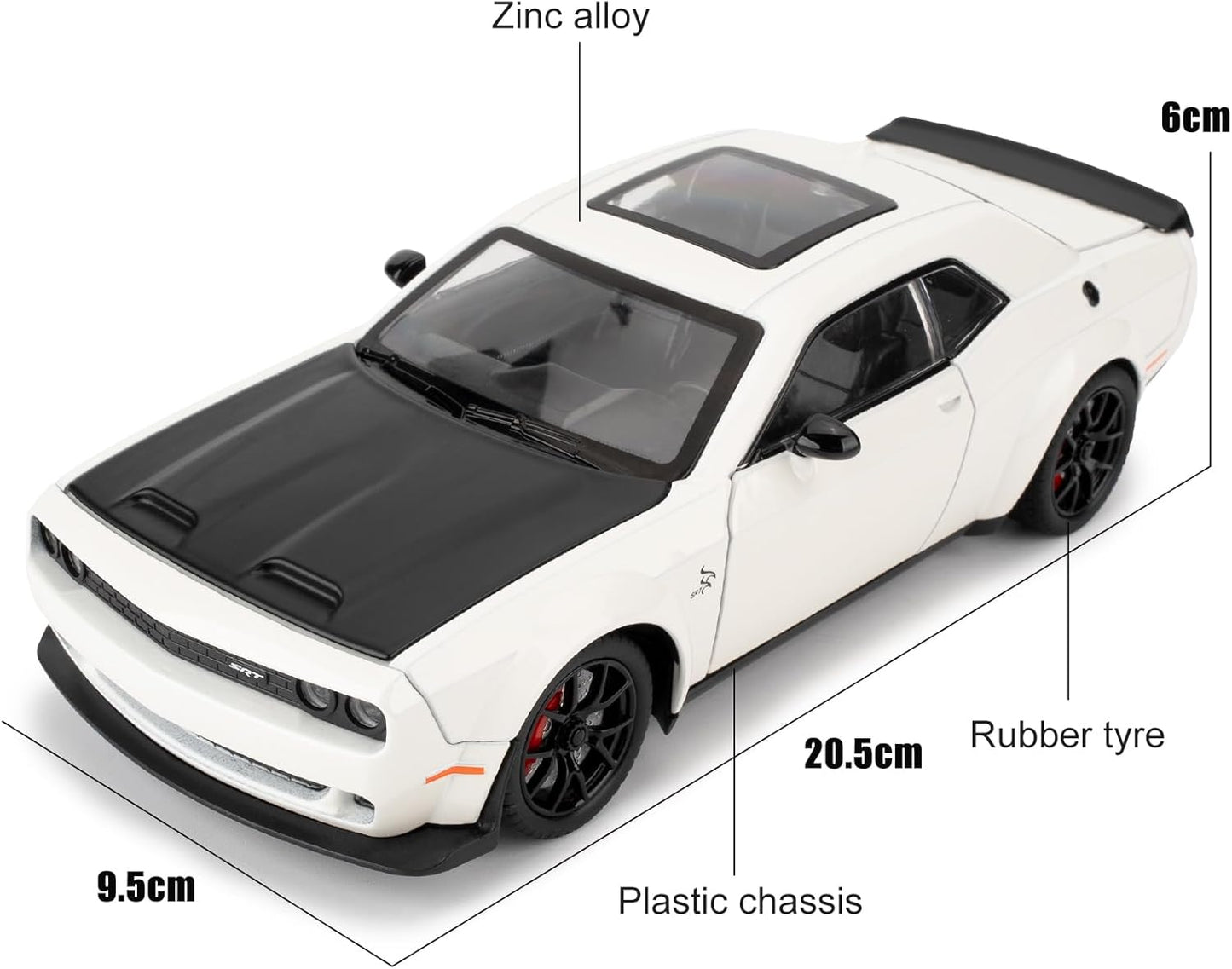 1/24 Dodge Challenger Hellcat Model Car, Zinc Alloy Pull Back Toy car with Sound and Light for Kids Boy Girl Gift