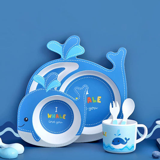 🌊 ARNIYAVALA Whale Big 5-Piece Bamboo Fiber Dinnerware Set – Eco-Friendly, Fun, and Safe for Little Ones! 🐋🍽️
