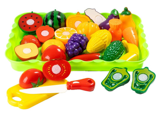 Arniyavala Chop-N-Play Fruit & Veggie Kit | 15-Piece Sliceable Fruits & Vegetables, Cutting Board & Knife, Kids Pretend Play Kitchen Toy Set 🍏🔪🍅