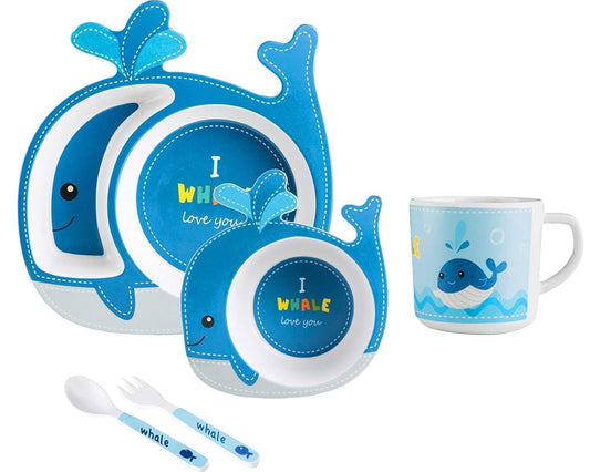 🌟 ARNIYAVALA Bamboo Fiber Dinner Set – Clever Whale Design 🐋 – 5-Piece Tableware Set for Weaning Toddlers & Self-Feeding Baby 🍽️🌱