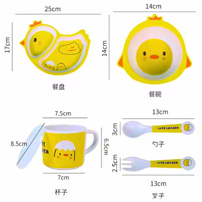 🌟 ARNIYAVALA Bamboo Fiber Dinner Set – Chick Design 🐣 – 5-Piece Tableware Set for Weaning Toddlers & Self-Feeding Baby 🍽️🌱