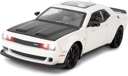 1/24 Dodge Challenger Hellcat Model Car, Zinc Alloy Pull Back Toy car with Sound and Light for Kids Boy Girl Gift