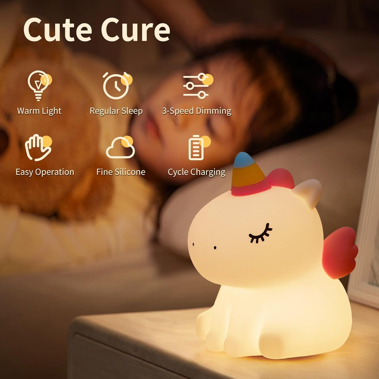 Unicorn Night Light for Kids - Cute Nursery Night Light, LED Squishy Unicorns Lamp, Silicone Unicorn Dimmable Light up Duck