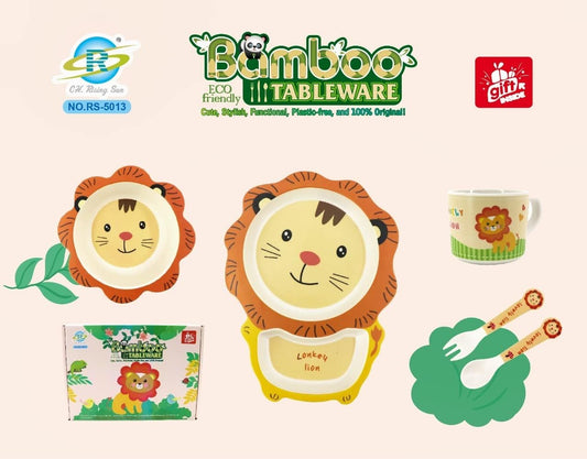 🌟 ARNIYAVALA Lion Bamboo Fiber Dinner Set 🦁 – Eco-Friendly 5-Piece Tableware Set for Toddlers & Kids 🍽️🌱