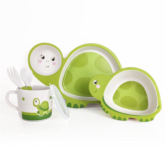 🌟 ARNIYAVALA Bamboo Baby Tableware Set - Turtle Design 🐢 – Eco-Friendly Bamboo Fiber Dinner Set for Weaning Toddlers & Kids 🍽️🌱