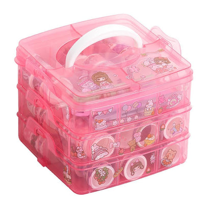 Washi Tape Set - 100 Pcs Designer Decorative Masking Tapes with 20 Pcs Kawaii Stickers, Tweezer, Pen and Spatula in 3 Layer Box, Tapes for DIY Art & Crafts, Wrapping (B)