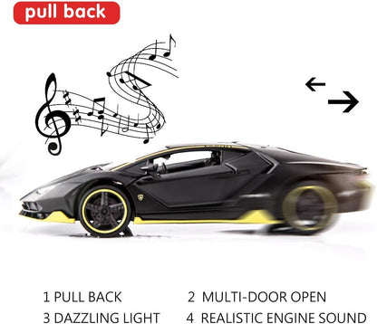 1:32 Lamborghini LP770 Car Model Toy Child Sound and Light Pull Back Car Zinc Alloy Toys for Kids Boy Girl Gift (Black)