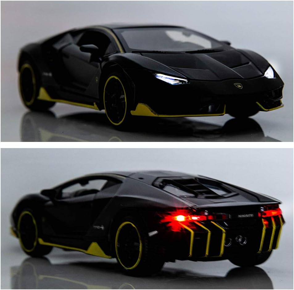 1:32 Lamborghini LP770 Car Model Toy Child Sound and Light Pull Back Car Zinc Alloy Toys for Kids Boy Girl Gift (Black)