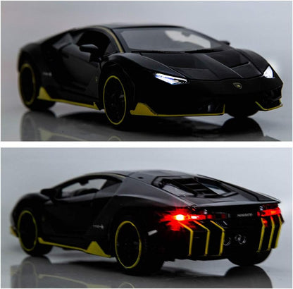 1:32 Lamborghini LP770 Car Model Toy Child Sound and Light Pull Back Car Zinc Alloy Toys for Kids Boy Girl Gift (Black)