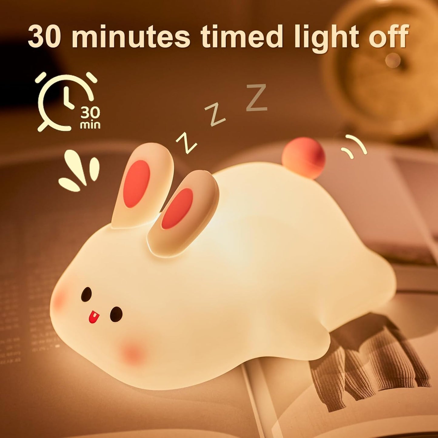 Rabbit Night Light for Kids,Cute Silicone Baby lamp, Dimmable Light up Bunny