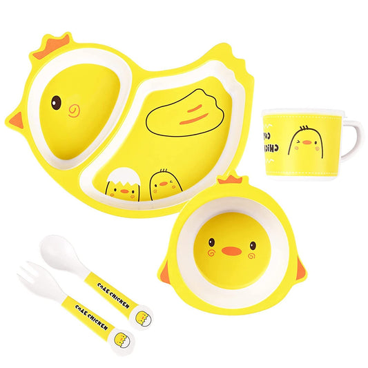 🌟 ARNIYAVALA Bamboo Fiber Dinner Set – Chick Design 🐣 – 5-Piece Tableware Set for Weaning Toddlers & Self-Feeding Baby 🍽️🌱