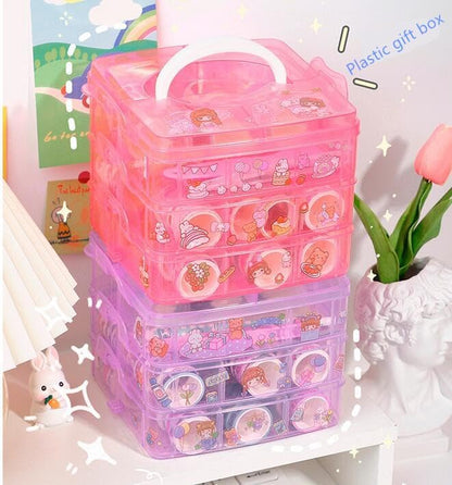 Washi Tape Set - 100 Pcs Designer Decorative Masking Tapes with 20 Pcs Kawaii Stickers, Tweezer, Pen and Spatula in 3 Layer Box, Tapes for DIY Art & Crafts, Wrapping (B)