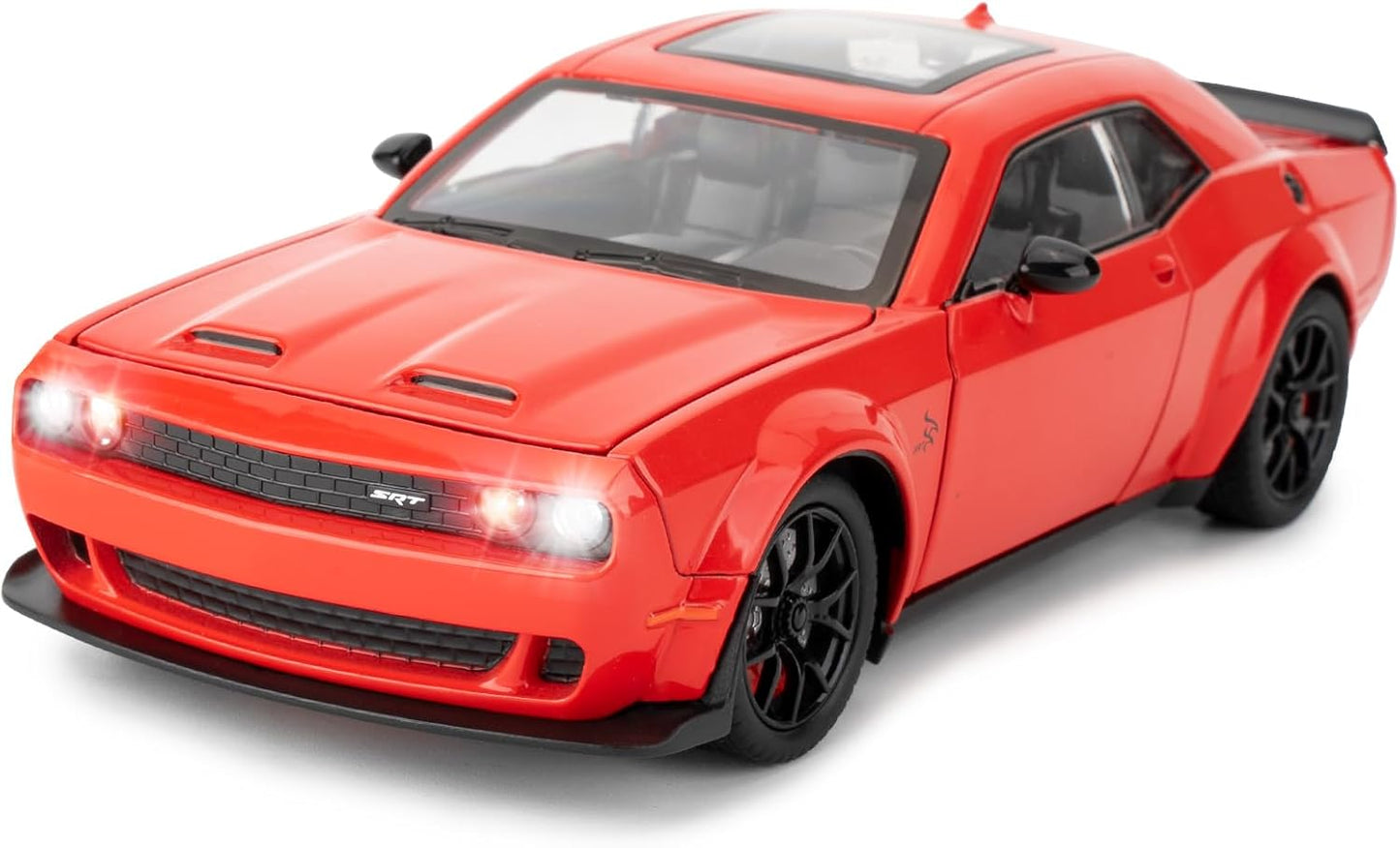 1/24 Dodge Challenger Hellcat Model Car, Zinc Alloy Pull Back Toy car with Sound and Light for Kids Boy Girl Gift