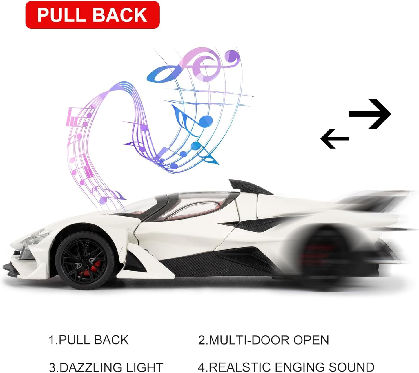 1/24 Apollo EVO Alloy Car Model – Pull Back Function with Realistic Sound & Bright LED Lights