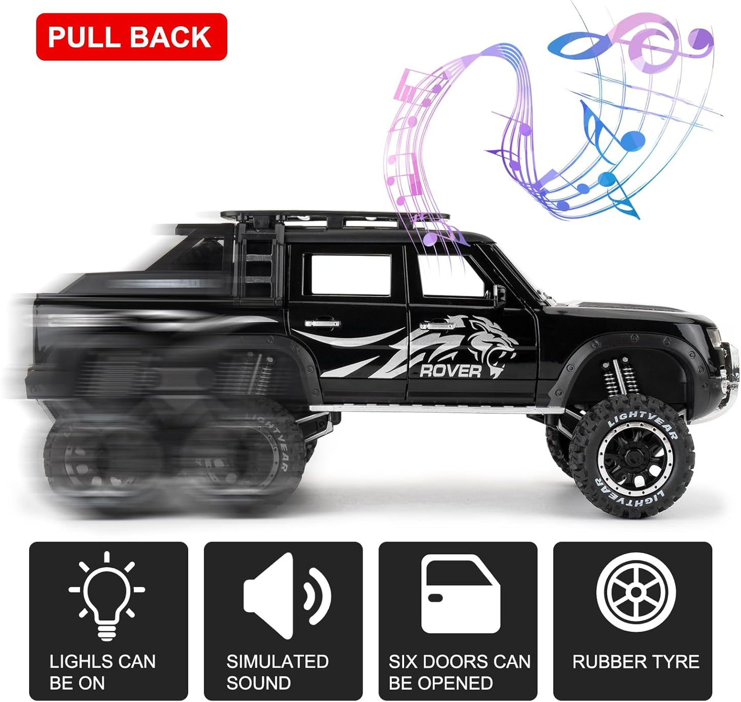 Arniyavala 1:24 Land Rover Defender 6X6 Pickup Truck Model Car Toy Collection with Sound & Light