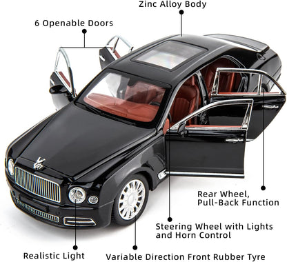 1:24 Scale Bentley Mulsanne Diecast Cars Models, Pull Back Car Toys with 6 Open Doors, Light and Sound, Boys Toys Kids Adults Gift