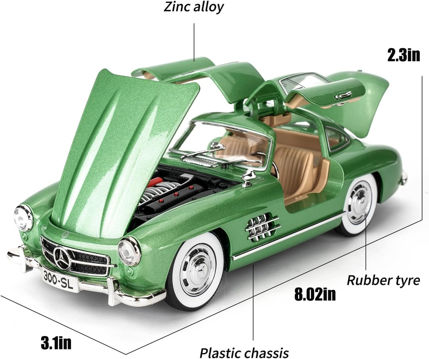 Benz 300 SL Classic Cars Model Car, Zinc Alloy Pull Back Toy car with Sound and Light for Kids Boy Girl Gift