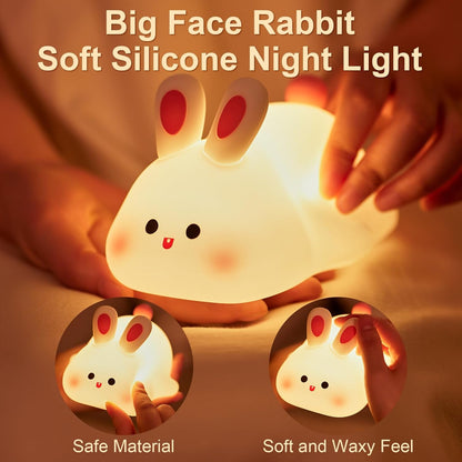 Rabbit Night Light for Kids,Cute Silicone Baby lamp, Dimmable Light up Bunny