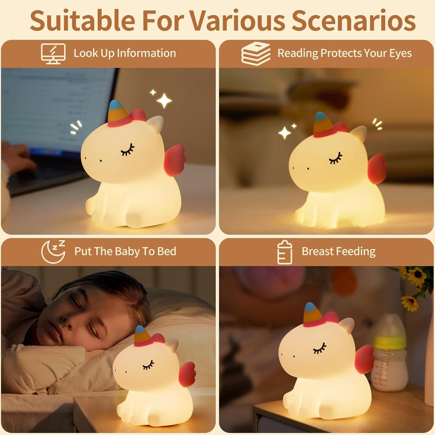 Unicorn Night Light for Kids - Cute Nursery Night Light, LED Squishy Unicorns Lamp, Silicone Unicorn Dimmable Light up Duck