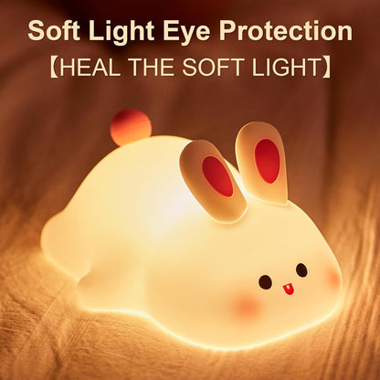 Rabbit Night Light for Kids,Cute Silicone Baby lamp, Dimmable Light up Bunny