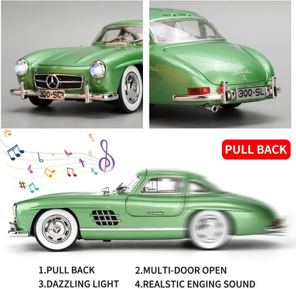 Benz 300 SL Classic Cars Model Car, Zinc Alloy Pull Back Toy car with Sound and Light for Kids Boy Girl Gift