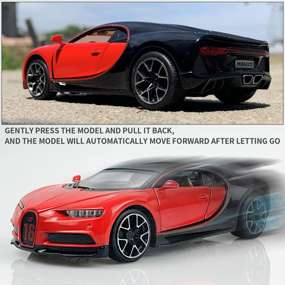 1:32 Bugatti Chiron zinc Alloy Pull Back Car Diecast Electronic Toys with Lights and Music