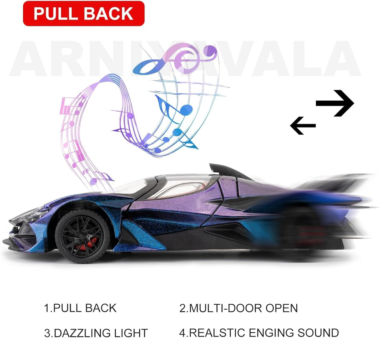 1/24 Apollo EVO Alloy Car Model – Pull Back Function with Realistic Sound & Bright LED Lights