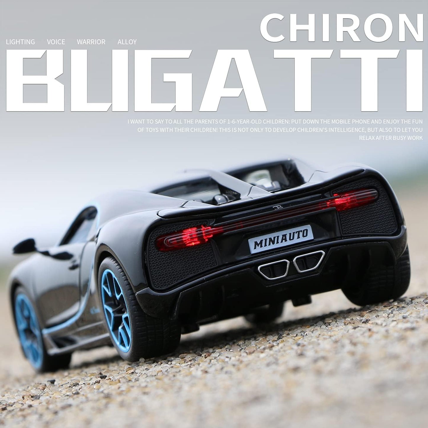 1:32 Bugatti Chiron zinc Alloy Pull Back Car Diecast Electronic Toys with Lights and Music