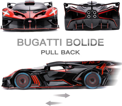 ARNIYAVALA 1:24 Bugatti Bolide Alloy Diecast Car Toy with Lights and Music, Pull Back Car Toys for Kids